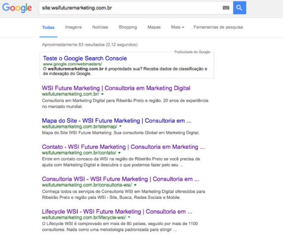 Páginas indexadas no Google